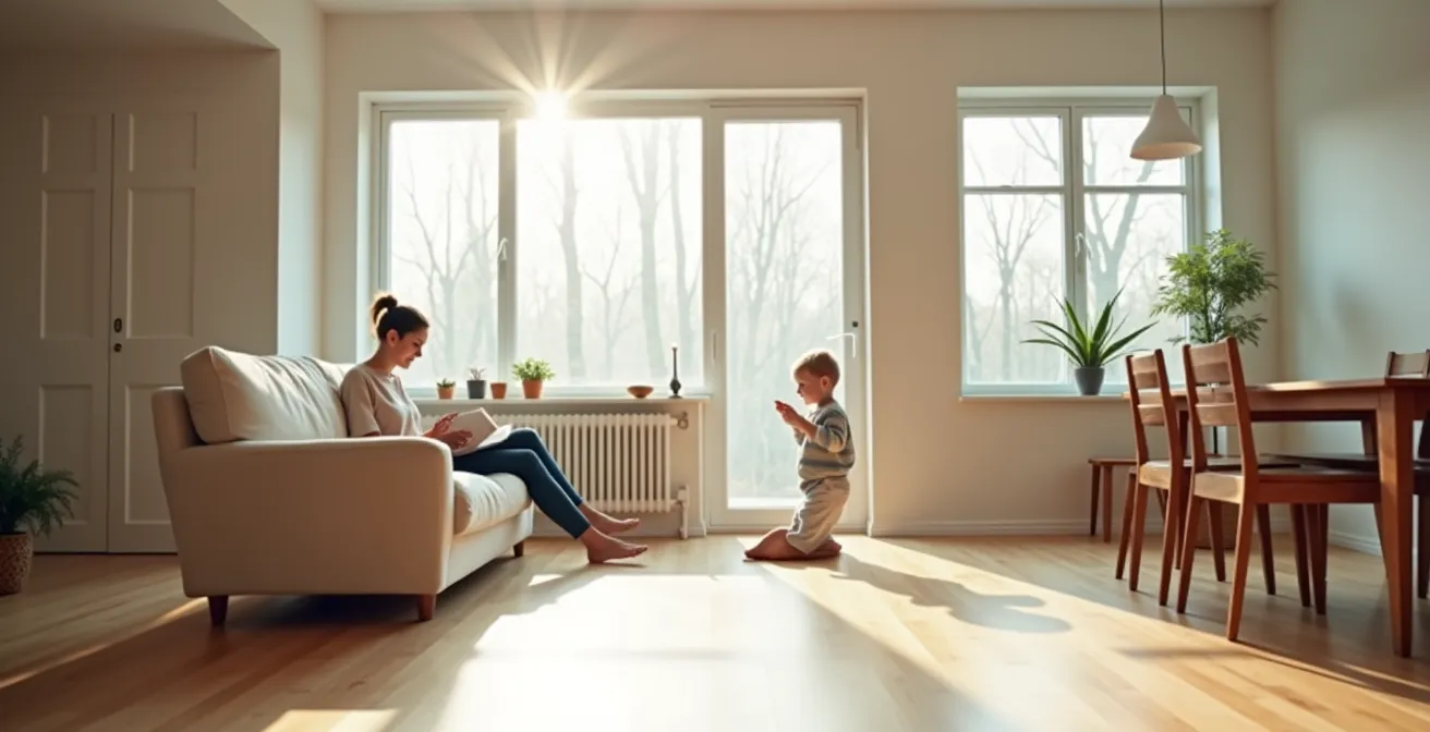Parent observant discrètement son enfant pendant une activité de lecture